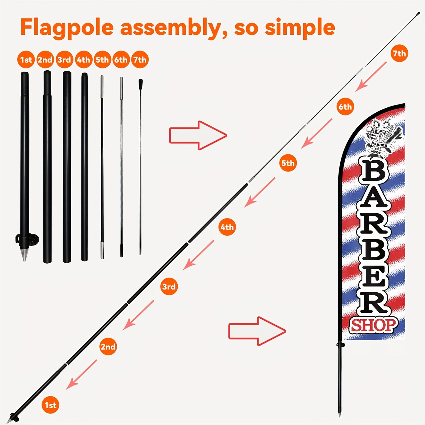 1pc Barber Shop Flag with Flagpole, barber Banner, Premium Polyester Outdoor Sign, Hair Salon Business Display, Barber Marketing Banner, 184.91x50.04 cm, Weather Resistant