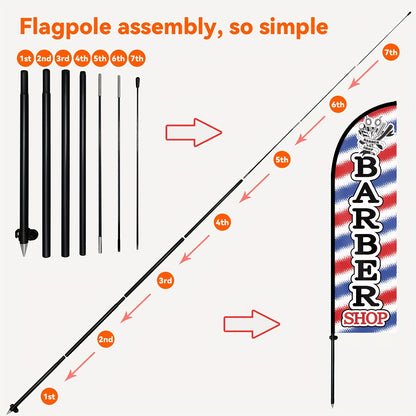1pc Barber Shop Flag with Flagpole, barber Banner, Premium Polyester Outdoor Sign, Hair Salon Business Display, Barber Marketing Banner, 184.91x50.04 cm, Weather Resistant