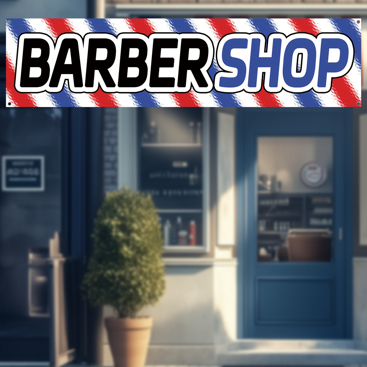 1pc of Barber Shop Advertising Banner, Hair Salon Store Promotional Banner, Outdoor Beauty Shop Signage Flag, 184.91x50.04 cm, Suitable for Opening Promotions, Store Displays, Eye-catching Advertising Banner, Durable Polyester Fabric, Comes with 4