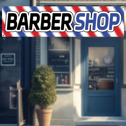 1pc of Barber Shop Advertising Banner, Hair Salon Store Promotional Banner, Outdoor Beauty Shop Signage Flag, 184.91x50.04 cm, Suitable for Opening Promotions, Store Displays, Eye-catching Advertising Banner, Durable Polyester Fabric, Comes with 4