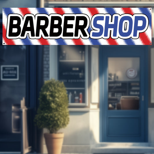 1pc of Barber Shop Advertising Banner, Hair Salon Store Promotional Banner, Outdoor Beauty Shop Signage Flag, 184.91x50.04 cm, Suitable for Opening Promotions, Store Displays, Eye-catching Advertising Banner, Durable Polyester Fabric, Comes with 4