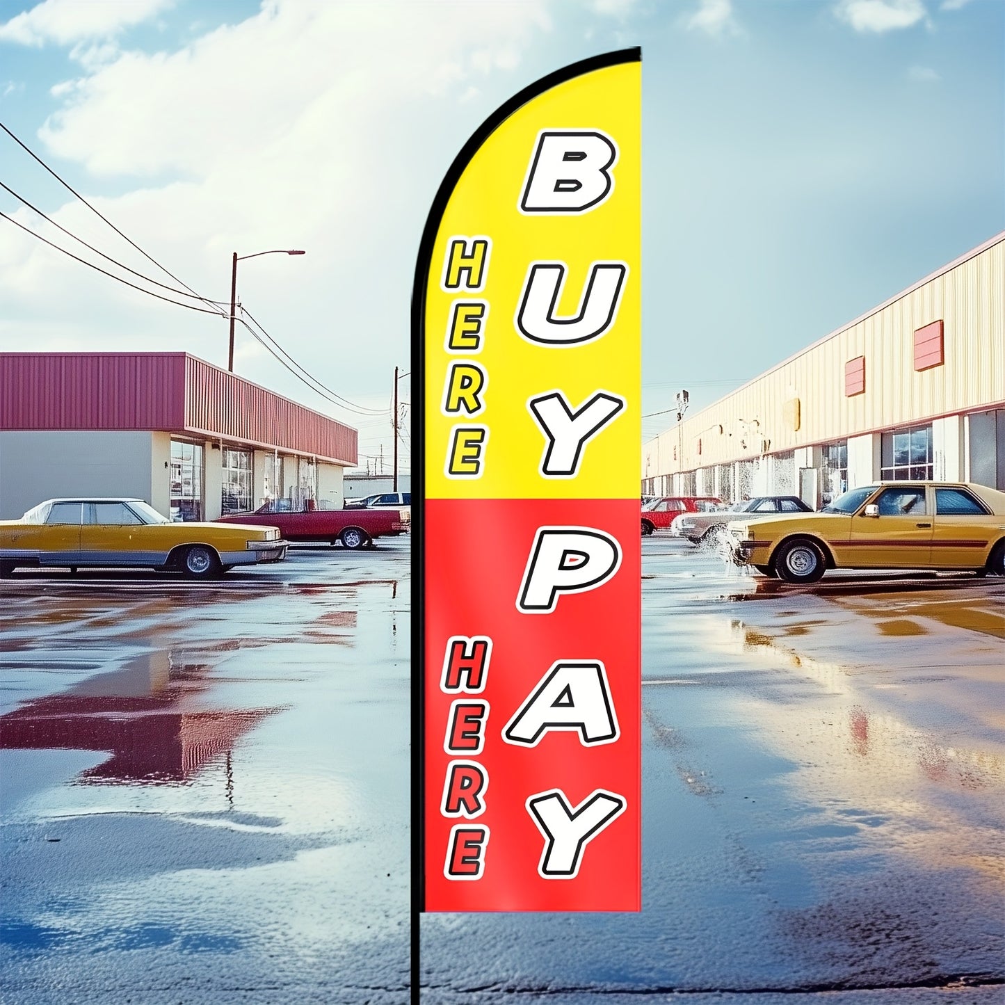1pc Polyester Car Shop Sign Flag - "We Finance Here, Buy Here Pay Here" Deal Advertising Banner for Auto Dealerships, Single-Sided Print, Pole Mount, Durable Fabric, No Flagpole Included