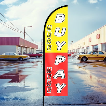 1pc Polyester Car Shop Sign Flag - "We Finance Here, Buy Here Pay Here" Deal Advertising Banner for Auto Dealerships, Single-Sided Print, Pole Mount, Durable Fabric, No Flagpole Included