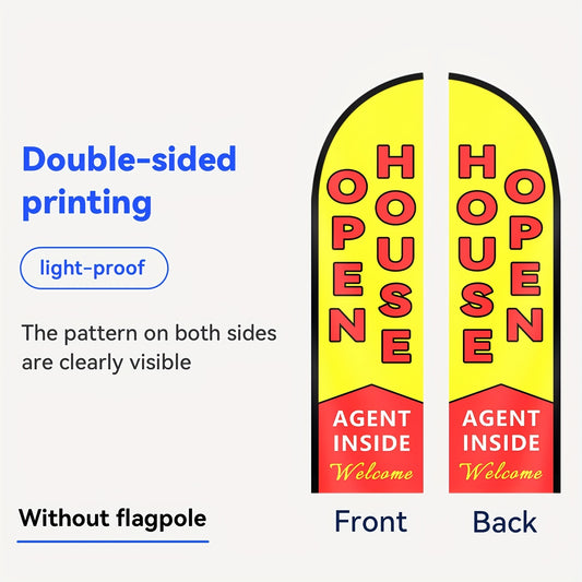 Open House Feather Flag - Double-Sided Print, Fade-Resistant & Weatherproof Polyester Banner, 48.77x201.17cm, Perfect for Outdoor Retail Advertising & Promotional Activities, Pole Not Included