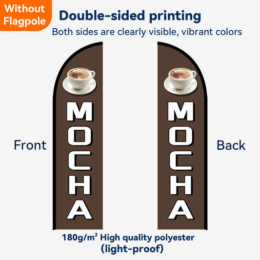1pc MOCHA Feather Flag Banner - Double-Sided or Single-Sided Printing, Polyester Fabric, Business Shop Advertising Decor, No Pole Included, Shop Advertising Decor | Decorative Feather Flag | Durable Fla