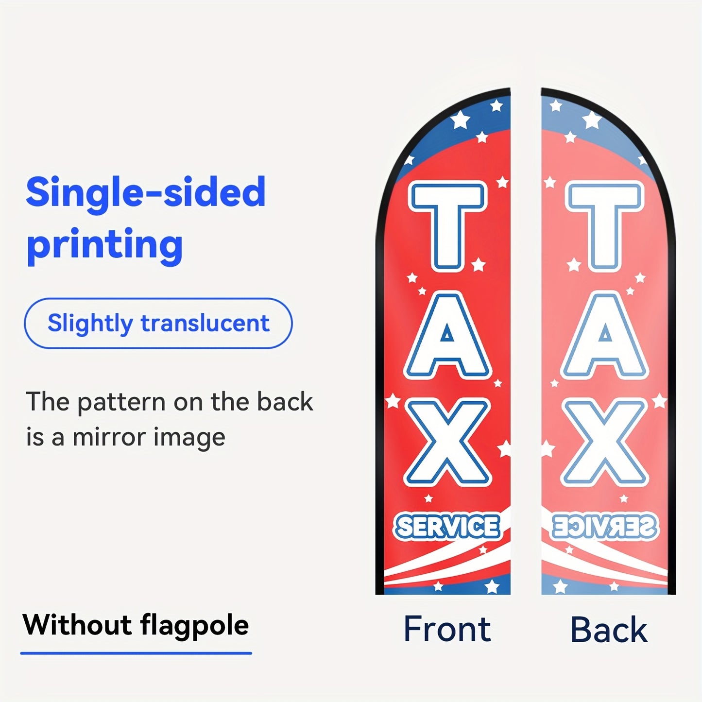 1pc Tax Service Feather Flag, Outdoor Flags, Store Signboard Banner, Suitable for Commercial Advertising Promotions, 48.77x201.17cm, Polyester Fabric, Double or Single sided Printing, Anti fading, Weather resistant. Flag only (excluding flagpole)
