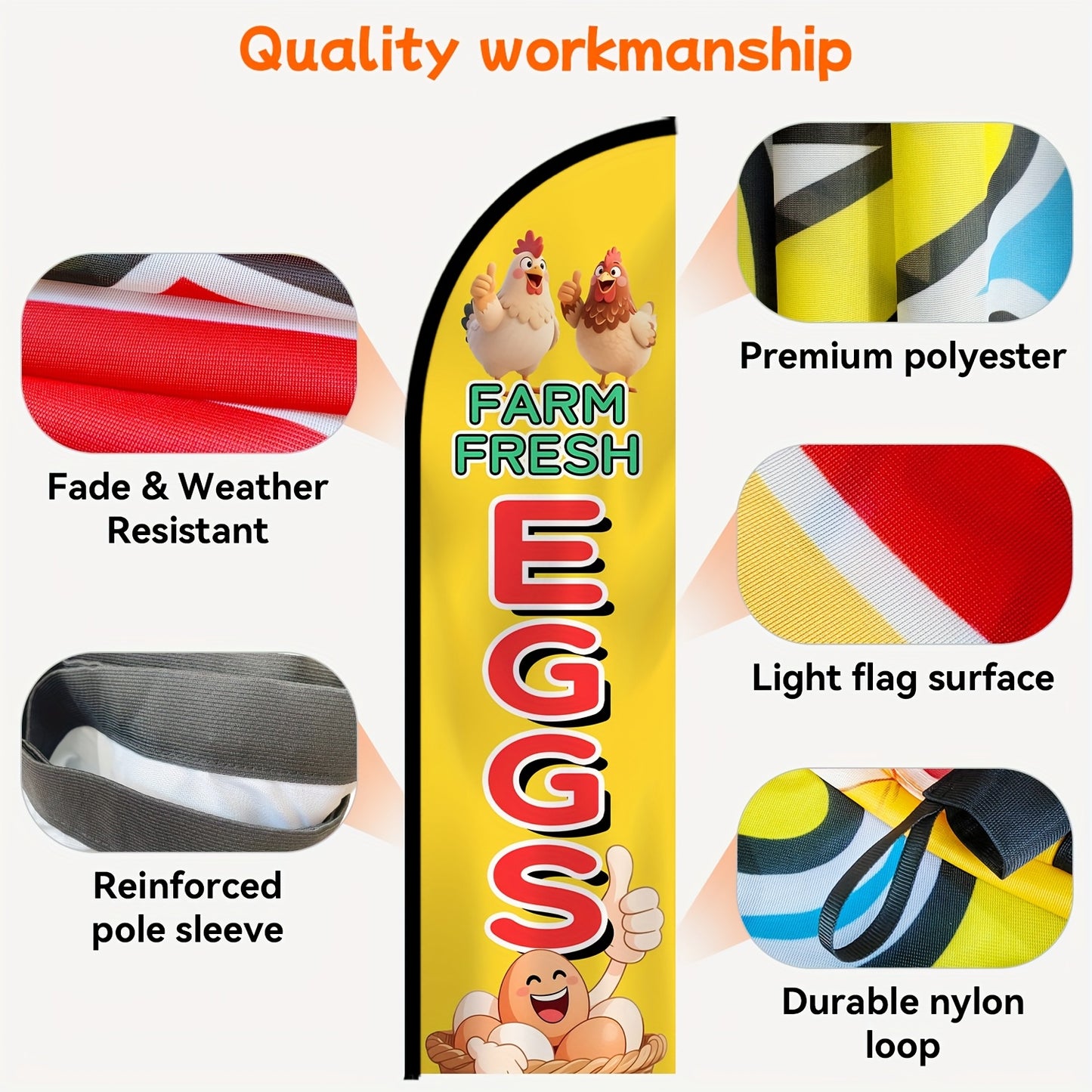 1pc a Feather Flag for Farm Fresh Eggs, Complete with a Flagpole. The Banner Measures 50X185 Cm And Is Made of Premium Polyester, Suitable for Outdoor Use. It'S Designed for Farm Market Businesses to Promote Fresh Produce