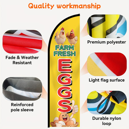 1pc a Feather Flag for Farm Fresh Eggs, Complete with a Flagpole. The Banner Measures 50X185 Cm And Is Made of Premium Polyester, Suitable for Outdoor Use. It'S Designed for Farm Market Businesses to Promote Fresh Produce