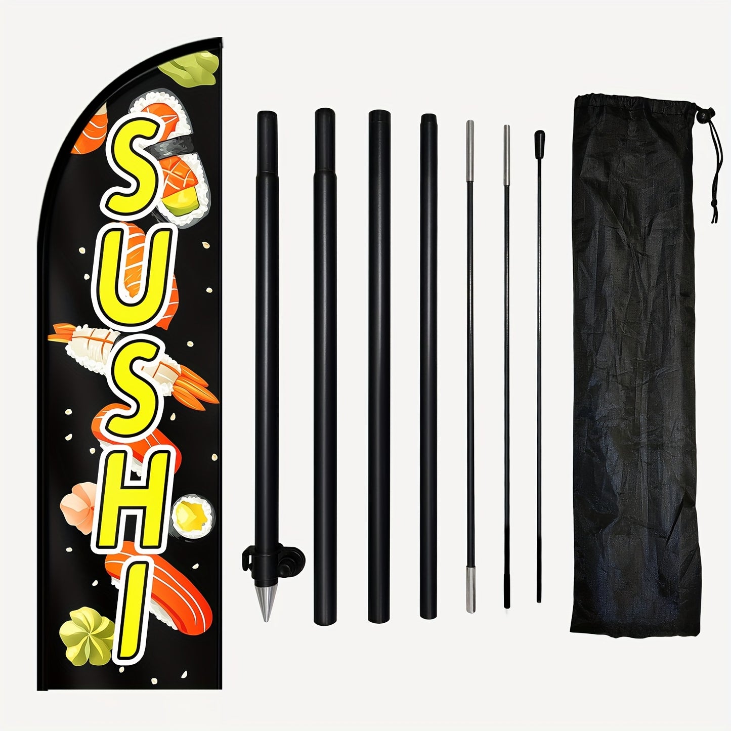 1pc Sushi Feather Flag with Flagpole - Japanese Food Banner, Restaurant Advertising Sign, Sushi Bar Decor, Outdoor Display Flag, 184.91x50.04cm, Durable Polyester, High-Resolution Print, Sushi Restaurant Decor