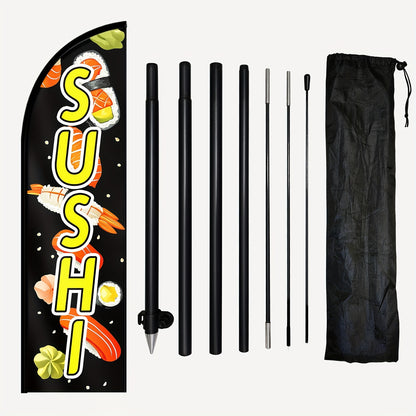 1pc Sushi Feather Flag with Flagpole - Japanese Food Banner, Restaurant Advertising Sign, Sushi Bar Decor, Outdoor Display Flag, 184.91x50.04cm, Durable Polyester, High-Resolution Print, Sushi Restaurant Decor