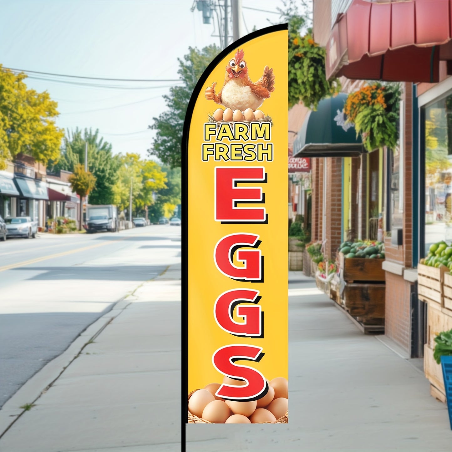 1pc Farm Fresh Eggs Outdoor Flag - Vibrant Yellow with Red & Green Accents, Double-Sided Polyester Advertising Banner for Shops, Promotions, and Events, Weather-Resistant & Fade-Proof, Promotional Banner | Vibrant Egg Design | Weatherresistant Fla