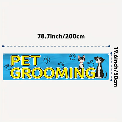 1pc Pet Grooming Banner, Dog Cat Grooming Sign for Pet Shop, Outdoor Advertising Flag 50x200cm/72.8*19.7in, Large Vertical Banner for Pet Salon, Pet Wash, Pet Care Center, Durable Polyester Fabric, 4 Grommets for Easy Hanging