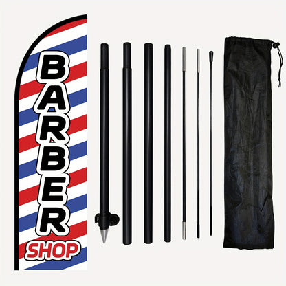 1pc Barber Shop Feather Flag with Flagpole, Outdoor Flag, Barbershop Advertising Banner, Optional Flagpole Kit Or Flag Solely, Flag Size 50X185Cm/72.8X19.7 Inches, Polyester Fabric, High-Definition Print