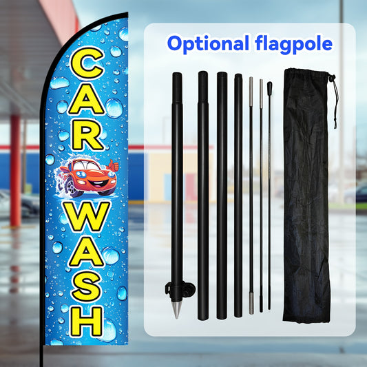 Car Wash Feather Flag with Pole Kit | Double-Sided Polyester Banner, Breeze-Resistant, Outdoor Auto Detail Advertising, Roadside Automotive Service Sign - Brand: WOANIXY