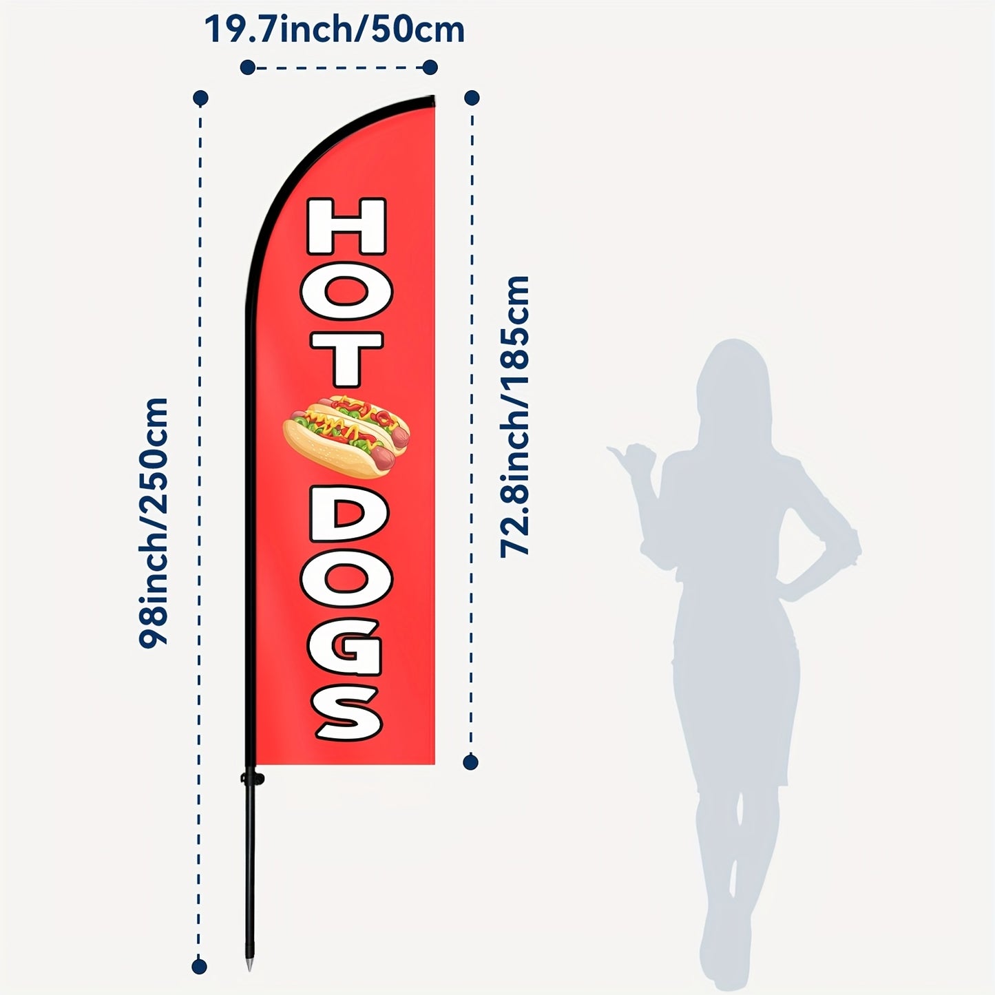 1pc HOT DOGS Feather Flag with Flagpole, Outdoor Advertising Flag, 184.91x50.04 cm Sign for Food Truck, Concession Stand, Snack Bar, Street Food Booth, Ground Spike Base, Eye-catching Vertical Banner, Polyester Material, Vivid Printing