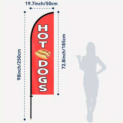 1pc HOT DOGS Feather Flag with Flagpole, Outdoor Advertising Flag, 184.91x50.04 cm Sign for Food Truck, Concession Stand, Snack Bar, Street Food Booth, Ground Spike Base, Eye-catching Vertical Banner, Polyester Material, Vivid Printing