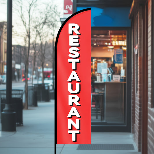 Single Piece Restaurant Feather Flag, Ideal for Outdoor Use, Store Signage, And Commercial Advertising Promotions. Measures 48.77X201.17 cm, Made Of, Available in Double Or Single-Sided Printing, Resistant to Fading And Weather Conditions. Flag Solely