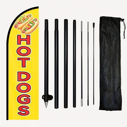 1pc Hot Dog Shop Feather Flag with Flagpole, Banner 50x185cm, Premium Polyester Outdoor Sign, Food Truck Business Display, Fast Food Marketing Banner, 72.8x19.7 inches, Weather Resistant