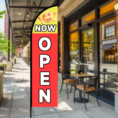 1pc Now Open Feather Flag, Grand Opening Banner, Business Reopening Sign, Storefront Advertising Flag, Welcome Customers Flag, Double/Single Sided Print, Polyester Material, Flag Only, No Pole