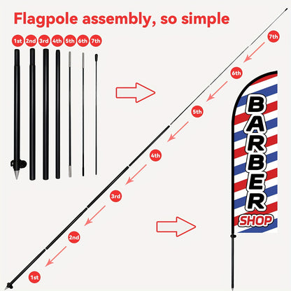 1pc Barber Shop Feather Flag with Flagpole, Outdoor Flag, Barbershop Advertising Banner, Optional Flagpole Kit Or Flag Solely, Flag Size 50X185Cm/72.8X19.7 Inches, Polyester Fabric, High-Definition Print