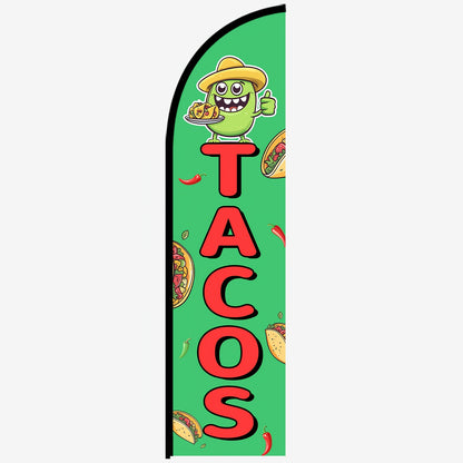 Tacos Feather Flag, Mexican Food Banner Sign, Taco Truck Outdoor Flag, Restaurant Advertising Flag, Double or Single Sided, 50x200cm, No Pole, Durable Polyester Material, Weather Resistant