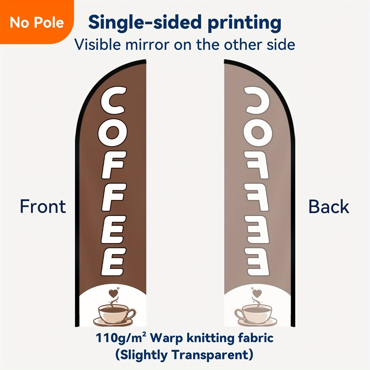 1pc of Coffee Shop Feather Flag, Office and Store Advertising Sign, Outdoor Café Promotional Vertical Flag, High-definition Printing, Suitable for Malls, Restaurants, and Street Stalls, Flag Size 50x200cm/72.8x19.7 Inches, Double-sided/single-sided