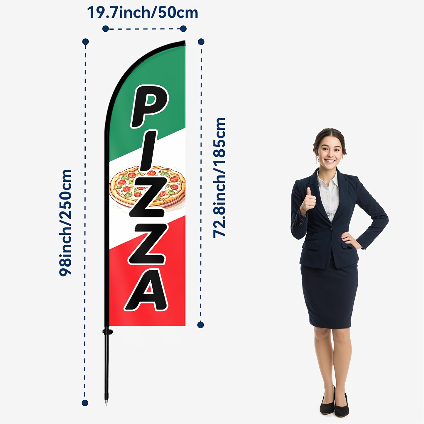 1pc Pizza Feather Flag with Flagpole, Food Banner for Restaurant Front, Optional Aluminum Pole Kit, Eye-Catching Pizzeria Sign, 50x185cm/72.8x19.7inches, Durable Polyester Material