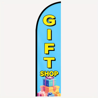 An Outdoor Flag for a Gift Shop, Advertising Feather Flag, Store Sign Banner Suitable for Commercial Advertising Promotions, Measuring 48.77X201.17cm, Made of Polyester Fabric, Fade-Resistant And Weatherproof. Flag Only (Pole Not Included)