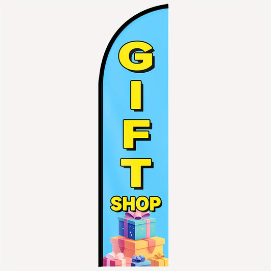 An Outdoor Flag for a Gift Shop, Advertising Feather Flag, Store Sign Banner Suitable for Commercial Advertising Promotions, Measuring 48.77X201.17cm, Made of Polyester Fabric, Fade-Resistant And Weatherproof. Flag Only (Pole Not Included)