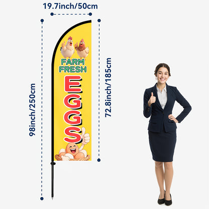 1pc Extra Tall (72.8"x19.7") Farm Fresh Eggs Sign with Feather Flag - Heavy-Duty Egg Carton Cutouts, Optional Aluminum Pole Kit, Large Farm Market Banner for Egg Stand, Farmers Market, Grocery Store - Durable Polyester Outdoor Advertising Decoration - Eas