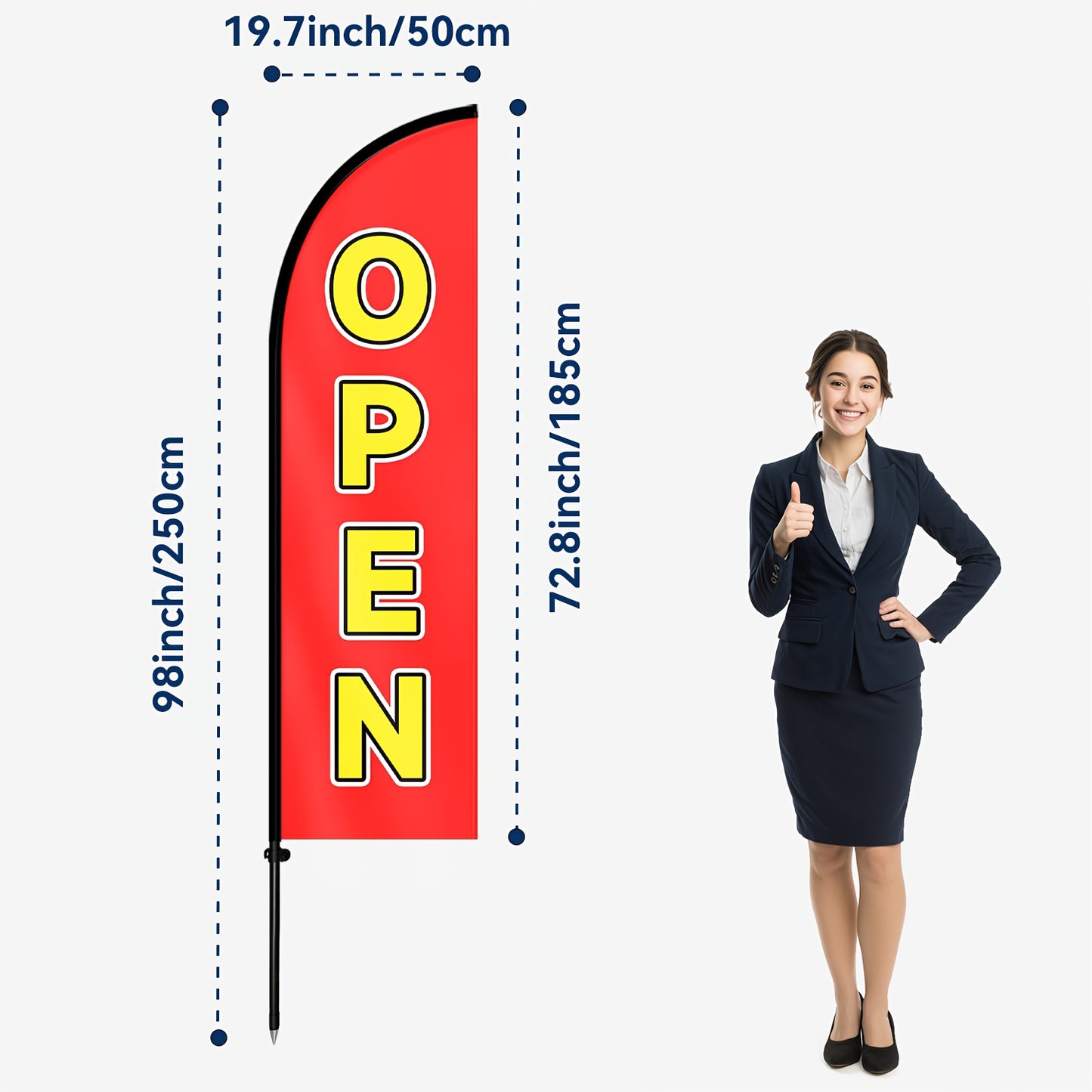 OPEN Feather Flag with Pole Kit, 1.6x6.1ft Swooper Banner, Outdoor Business Sign Flag, Durable Polyester Advertising Flag for Restaurant, Barber Shop, Coffee Shop, Convenience Store