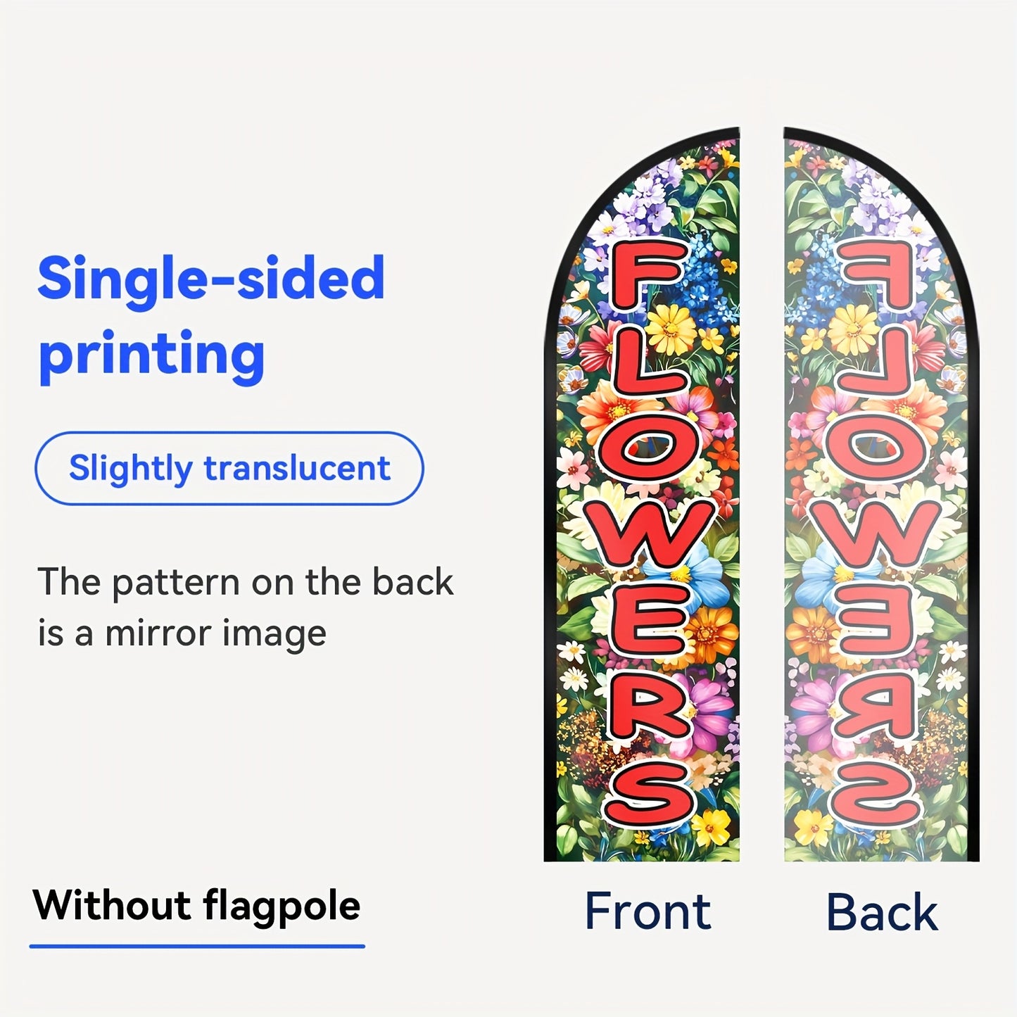 Double-Sided Floral Swooper Banner | Flowers Feather Flag with Pole Kit, Aluminum and Polyester, Bright Open Decoration for Flower Shop and Garden Center Yard Sign, No Electricity Needed