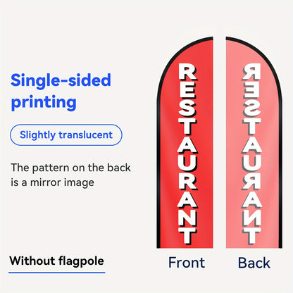 Single Piece Restaurant Feather Flag, Ideal for Outdoor Use, Store Signage, And Commercial Advertising Promotions. Measures 48.77X201.17 cm, Made Of, Available in Double Or Single-Sided Printing, Resistant to Fading And Weather Conditions. Flag Solely