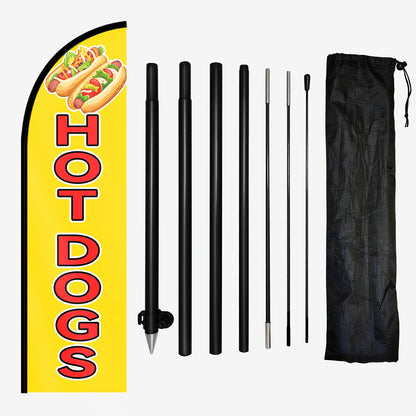 1pc Hot Dogs Feather Flag with Flagpole - 50x185cm/72, 8x19, 7inches Durable Polyester Food Banner for Fast Food Stands & Shopfronts, Eye-Catching Snack Sign with Optional Aluminum Pole Kit, Vibrant Red & White Design, Perfect for Promoting Hot Dogs & Mor