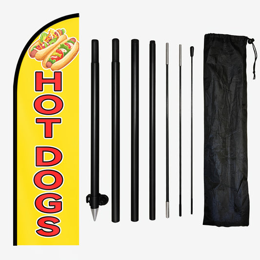 1pc Hot Dogs Feather Flag with Flagpole - 50x185cm/72, 8x19, 7inches Durable Polyester Food Banner for Fast Food Stands & Shopfronts, Eye-Catching Snack Sign with Optional Aluminum Pole Kit, Vibrant Red & White Design, Perfect for Promoting Hot Dogs & Mor