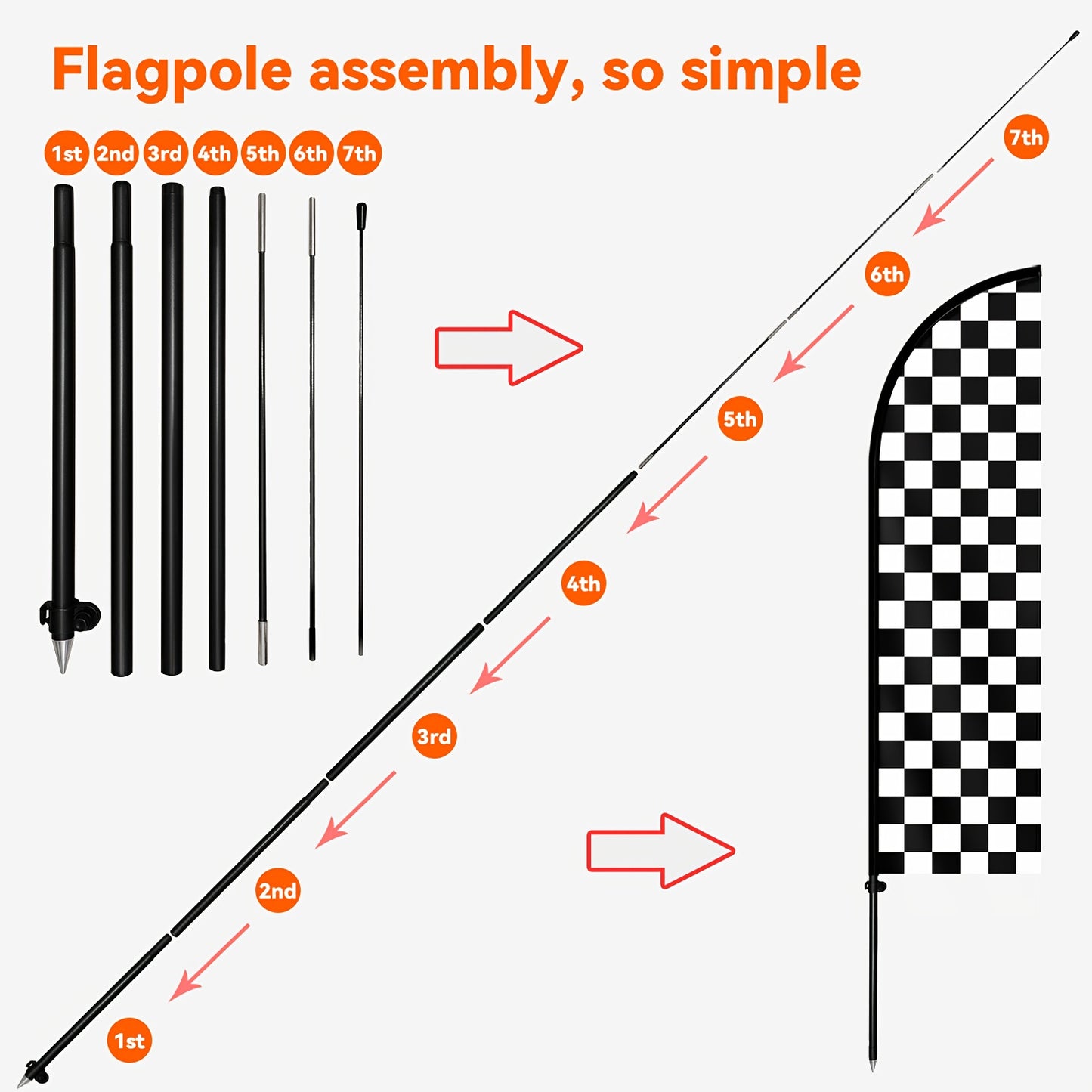 1pc Black And White Check Feather Flag With Flagpole, Checkered Racing Banner, Outdoor Business Advertising Flag, Racing Event Signage, 72.8x19.7in, Optional Aluminum Pole, Durable Polyester Fabric