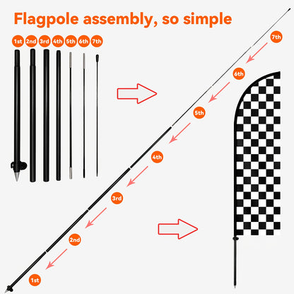 1pc Black And White Check Feather Flag With Flagpole, Checkered Racing Banner, Outdoor Business Advertising Flag, Racing Event Signage, 72.8x19.7in, Optional Aluminum Pole, Durable Polyester Fabric