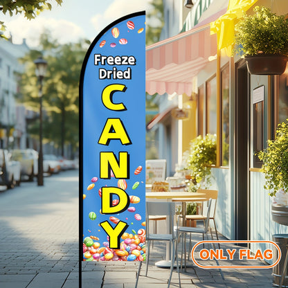 1pc Freeze-Dried Candy Themed Store Sign & Feather Flag - Double-Sided/Single-Sided Print Suitable for Store Advertising, Promotions, Openings - Lightweight Polyester Flag (Flag Only - No Pole Included)
