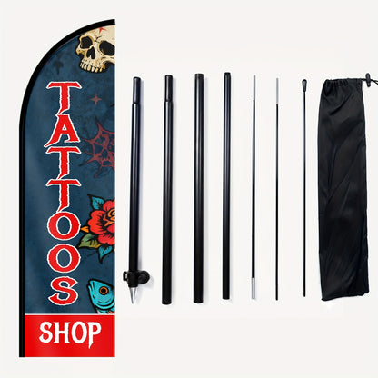 Tattoos Shop Feather Flag with Pole Kit, Tattoo Open Sign Banner for Business, Outdoor Advertising Swooper Flag for Tattoo Studio Promotion Display, Optional Aluminum Pole, Durable Polyester Fabric