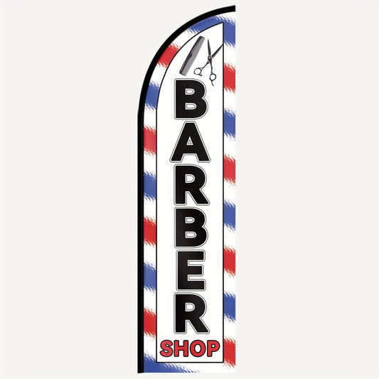 1pc Barber Shop outdoor flag, advertising feather flag, store sign flag banner, suitable for advertising promotions, 48.77x201.17cm, Polyester Fabric, fade resistant, Weather resistant. Flag only (excluding flagpole)