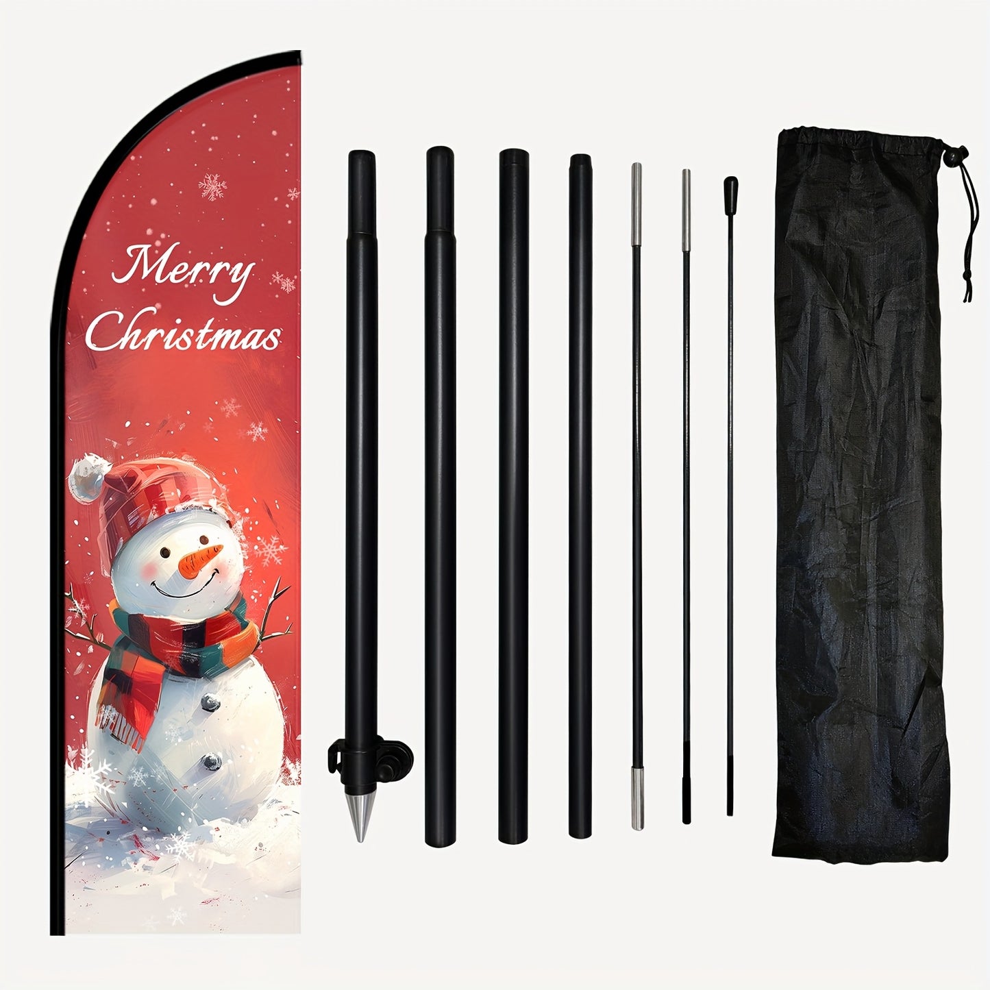 Merry Christmas Feather Flag with Pole, Outdoor Christmas Advertising Vertical Flag, Santa Claus Welcome Flag, Christmas Tree Snowflake Ornament Decorative Flag, Shop Holiday Promotion Display Flag, Christmas Party Event Welcome Banner, Outdoor