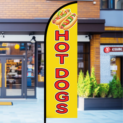 1pc Hot Dogs Feather Flag with Flagpole - 50x185cm/72, 8x19, 7inches Durable Polyester Food Banner for Fast Food Stands & Shopfronts, Eye-Catching Snack Sign with Optional Aluminum Pole Kit, Vibrant Red & White Design, Perfect for Promoting Hot Dogs & Mor