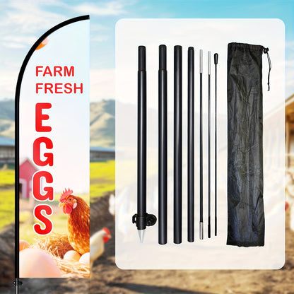1pc Fresh Eggs Feather Flag with Pole Kit, Eggs Sign for, Fresh Eggs Banner, Outdoor Eggs Flag, Aluminum Pole & Ground Spike, HD Print, Durable 110g Warp Knitted Polyester