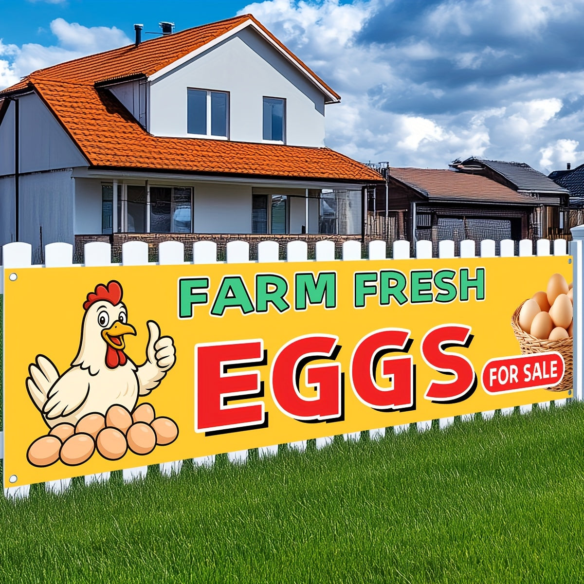 1pc Farm Fresh Eggs for Banner - Vibrant Red & Yellow Outdoor Flag with Chick Illustration, Polyester Fabric, High-Definition Print, 50x200cm, Easy Hang with 4 Grommets, Perfect for Direct Farm Advertising, Farm Advertising Sign|Vibrant Visual Appeal|Weat