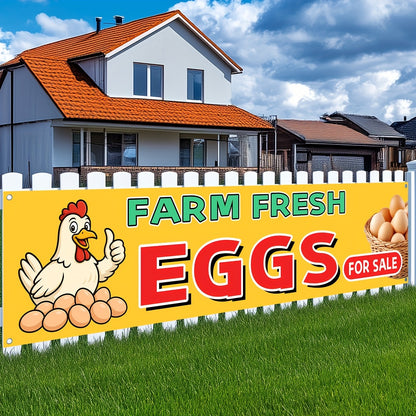 1pc Farm Fresh Eggs for Banner - Vibrant Red & Yellow Outdoor Flag with Chick Illustration, Polyester Fabric, High-Definition Print, 50x200cm, Easy Hang with 4 Grommets, Perfect for Direct Farm Advertising, Farm Advertising Sign|Vibrant Visual Appeal|Weat