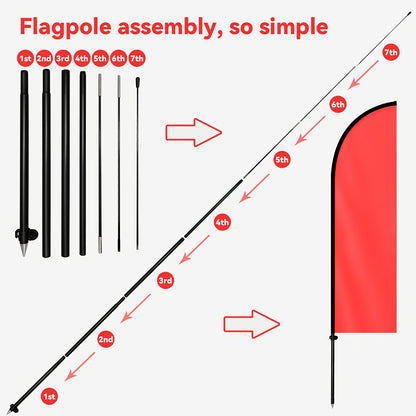 Single Solid Color Feather Flag Available in Red, Yellow, Blue, Green, White, And Black Options, Suitable for Outdoor Advertising, Business Promotions, Event Displays, And Signage. Measures 184.91X50.04 cm, with an Optional Pole Kit