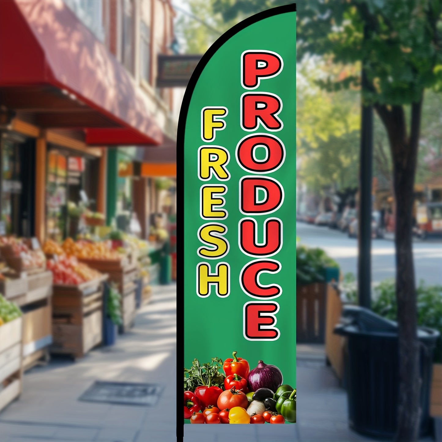 1pc Fresh Produce Feather Flag Complete with a Pole Kit, Designed for Advertising at Farmers Markets, Featuring a Sign for Outdoor Vegetable And Fruit Stands, Promotional Flag for Farm Stands, And a Display Banner for Grocery Stores