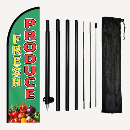 1pc Fresh Produce Feather Flag Complete with a Pole Kit, Designed for Advertising at Farmers Markets, Featuring a Sign for Outdoor Vegetable And Fruit Stands, Promotional Flag for Farm Stands, And a Display Banner for Grocery Stores