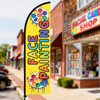 1pc Face Painting Feather Flag, Face Painting Open Sign Banner for Business, Outdoor Advertising Swooper Flag for Party Event Booth Display, Optional Aluminum Pole, Durable Polyester Fabric