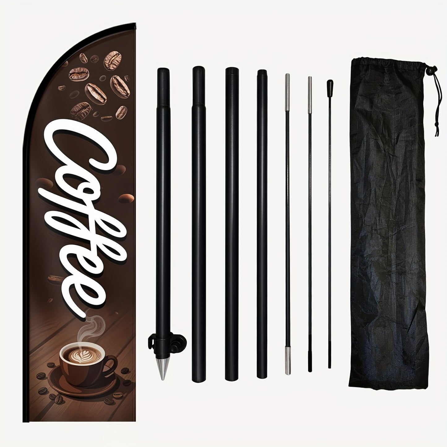1pc Coffee Feather Banner with Flagpole, Outdoor Cafe Sign, Freshly Brewed Coffee Display, Coffee Shop Promotion Flag, Roadside Advertising Flag, 184.91X50.04 cm, Optional Pole, Sturdy Polyester, Weatherproof